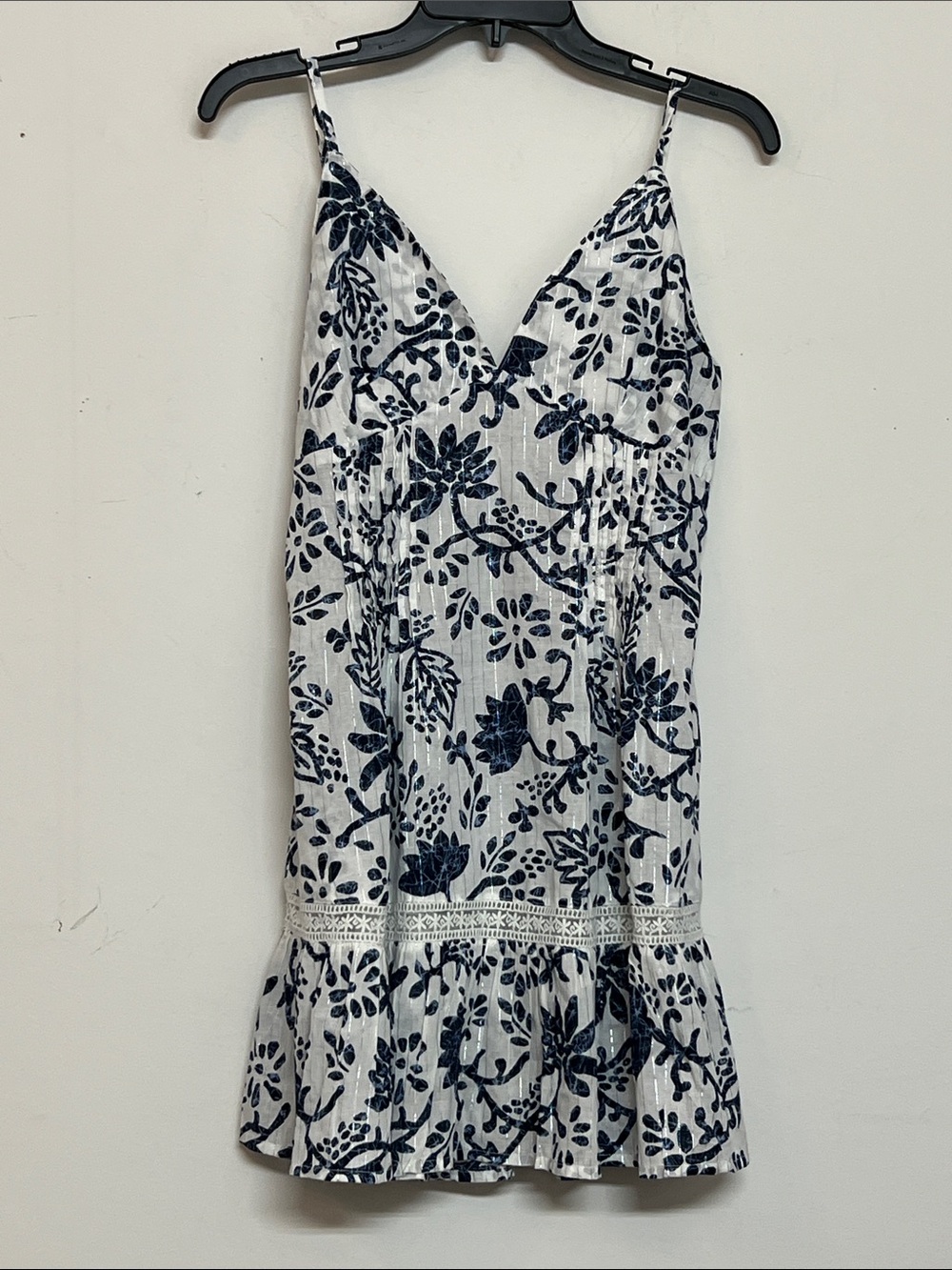 🌞 GOA Beachware by Japna Navy Floral Ruffle Slip Dress White & Navy women size M